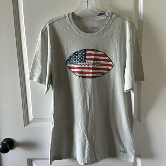 Life Is Good football flag tee shirt - Picture 1 of 9